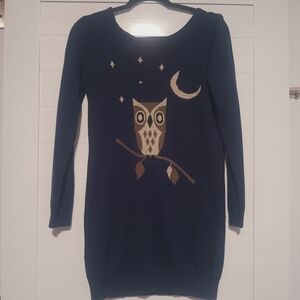 Love By Design Blue Sweater Dress with Owl Motif